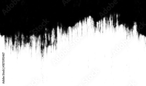 Stylized black halftone dots form a vertical drip effect over a white background, giving a modern, urban, and edgy graphic look. Vector illustration.