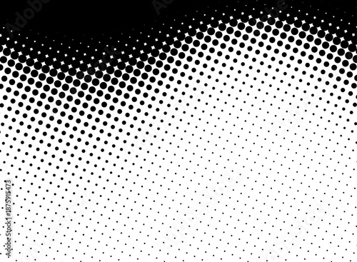 Black halftone dots form a curved gradient from top to bottom. Vector illustration ideal for retro or comic-style designs.