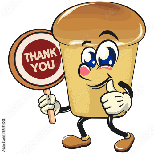 cute rum baba cake cartoon mascot character say thank you with smiling vector illustration, work of hand drawn