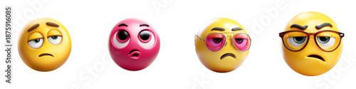 Four expressive emoji faces with different emotions vector illustration