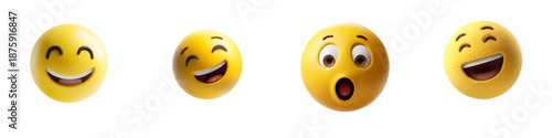 Four Smiling Emoji Faces in Different Emotions vector illustration