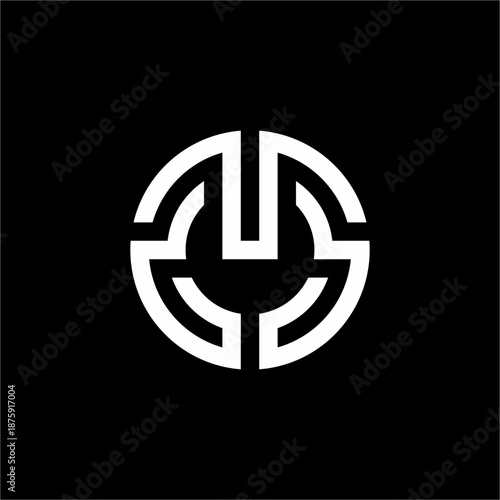 Circular geometric M monogram. Conveys mechanical power and tech precision.