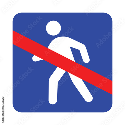 Minimalist Square Restricted Access Icon - Blue and Red Vector No Pedestrian Entry Symbol
