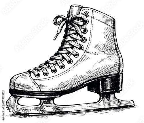 Hand drawn illustration of a figure skate depicting a classic winter boot for ice skating sports