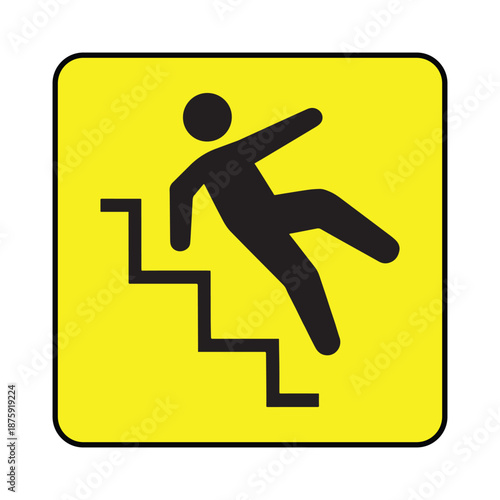 Stairs Fall Hazard Icon - Yellow Vector Caution Symbol for Slippery Steps and Trip Risk
