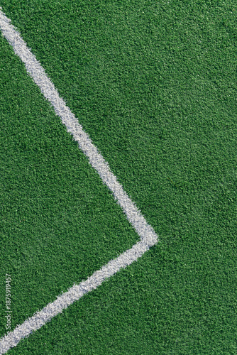 Green Artificial Sports Turf Texture with White Corner Line Marker Vertical Top View