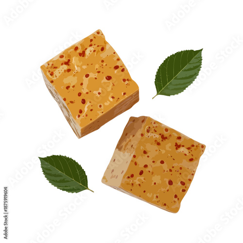 Handcrafted spicy orange soap bars isolated on white background, Vector, illustration