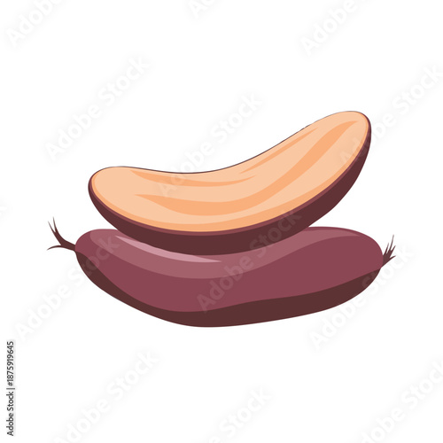 Two ripe plantains stacked isolated on white background, Vector, illustration