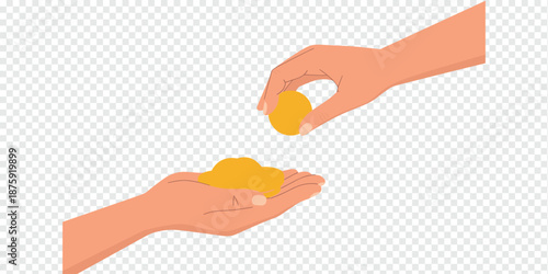 Giving and Receiving Yellow Objects in Hands, sharing and exchange concept
