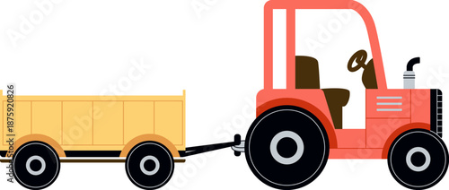 Tractor Towing Trailer Side View