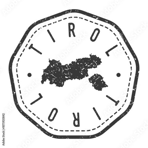 Tirol Austrian region vector stamp passport seal with region map. 