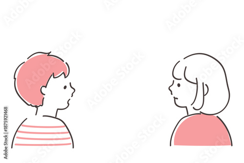 向き合う男女の横顔　シンプルでスタイリッシュなイラスト
