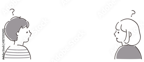疑問符を浮かべる男女　バナーやLP作成に便利な横長の素材