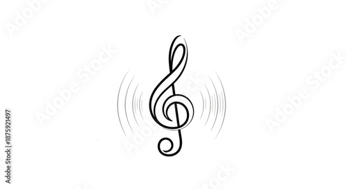 Treble clef music symbol with vibrating sound waves representation for musical notes or audio theme on white background.