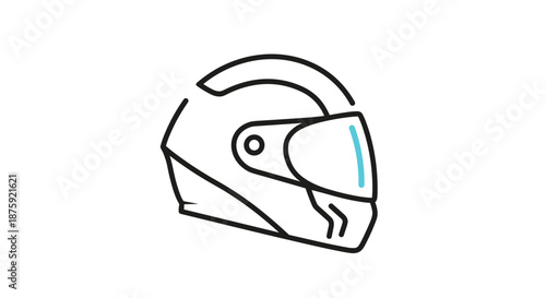 Protective motorcycle helmet icon with black outlines and a light blue visor detail on a white background.