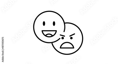 Two cartoon faces depicting contrasting emotions of happiness and anger in a simple line art style.