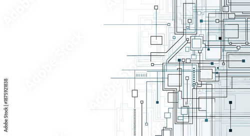 Abstract technical background with network lines nodes and rectangles representing futuristic digital technology and connectivity.