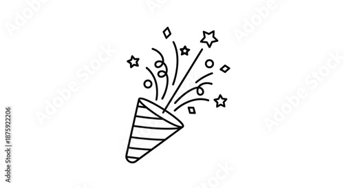 Party popper icon with confetti stars and streamers for celebration anniversary and festive events decoration.