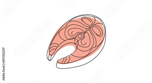 Line art illustration of a fresh salmon steak with soft pink coloring showing characteristic textures of the fish meat.