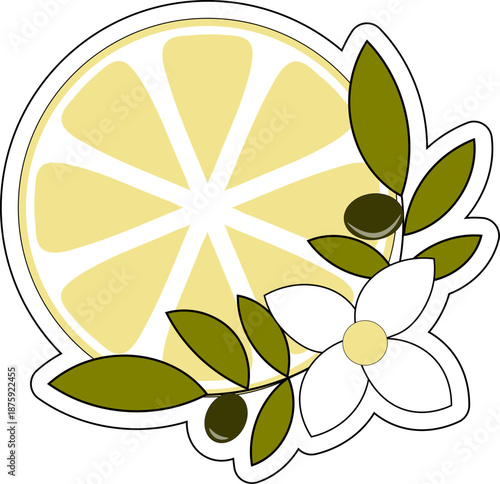 vector illustration of a flower on lemon slice