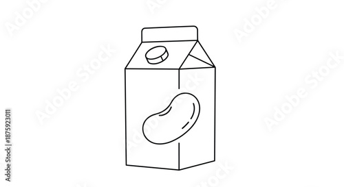 Simple line drawing of a milk carton with a bean icon representing soy or plant-based dairy alternative product.
