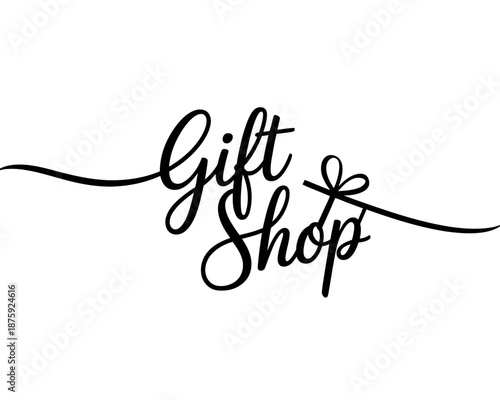A stylized logo for a gift shop with elegant cursive script and a decorative ribbon
