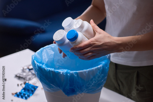 Slika na platnu Responsible medication disposal in residential living space, An individual safel