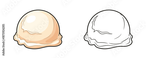 Vanilla ice cream scoop in cartoon style cream and white colors sweet frozen dessert or dairy treat isolated on white background