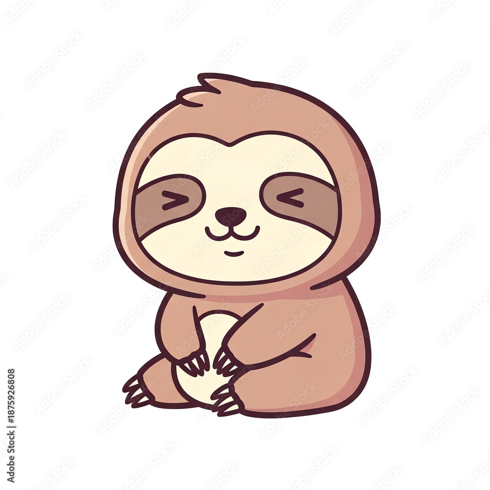 Obraz premium Cute cartoon sloth sitting and smiling.