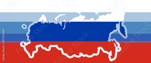 Foto simplified shape of the map of Russia, outline russian flag colors design