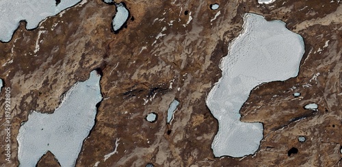 Billede på lærred Satellite view of Greenland Arctic tundra with melting permafrost and frozen lak