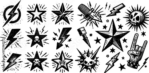 Seamless pattern with black and white arrow silhouettes and star icons in a vector illustration set for holiday decoration and wallpaper design