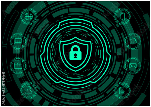 情報セキュリティとデータ保護を表現したサイバー背景（ベクター） / Cyber Security and Data Protection Background Vector