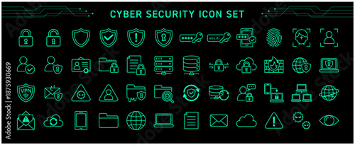 サイバーセキュリティ・情報セキュリティの線画アイコンセット｜Cyber Security Line Icons Vector
