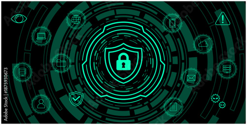 情報セキュリティとデータ保護を表現したサイバー背景（ベクター） / Cyber Security and Data Protection Background Vector