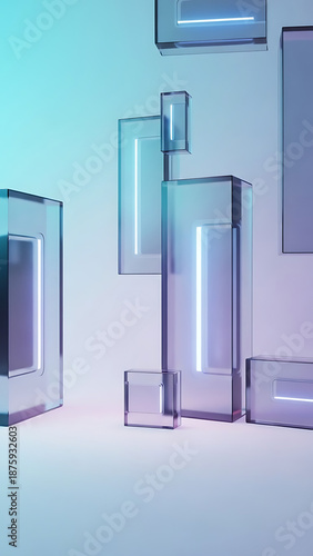 Abstract Geometric Display with Glowing Neon Elements in Modern Vibrant Colors