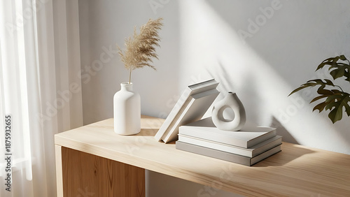 Minimalist Home Decor with Pampas Grass, Books, and Natural Light