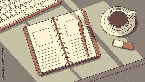 Hand drawn vector illustration of business graphs and charts on paper featuring financial data, stock market growth, and management plan diagrams for office accounting reports