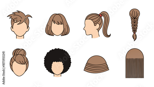 Collection of diverse cartoon hairstyles for different people and styles