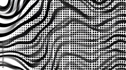 Abstract Black and White Lines With Halftone Pattern Movement