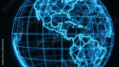 Wireframe Globe Rotating Showing America, Caribbean, and Latin America