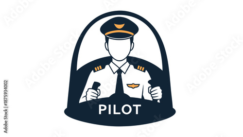 Pilot in cockpit with controls, professional aviation career symbol