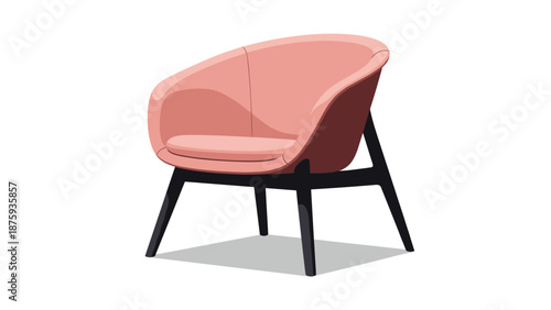 Stylish modern pink accent chair with a curved back and dark wooden legs in a minimalist mid century modern furniture design.