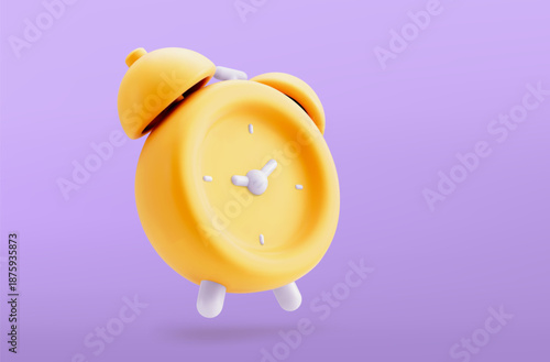 Ringing alarm clock 3D realistic render vector illustration. Alarm clock volumetric button 3D icon, reminder and deadline notice symbol.