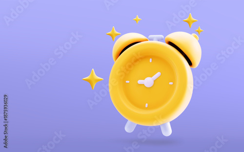 Ringing alarm clock 3D realistic render vector illustration. Alarm clock volumetric button 3D icon, reminder and deadline notice symbol.