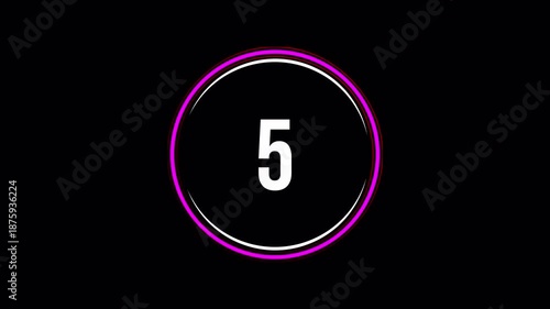 10 Second Countdown Timer Animation 4K, Simple Round Circle Design with Dashed Color Changing Neon Lines, 10 to 1 Numbers, Alpha Channel Ready 4k video animation seamless loop