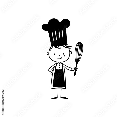 Chef. Chef simple black and white line art vector logo