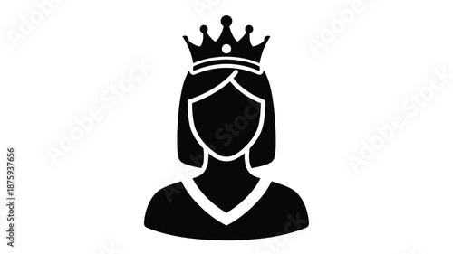 Simple black silhouette of a woman wearing a crown representing royalty and feminine power