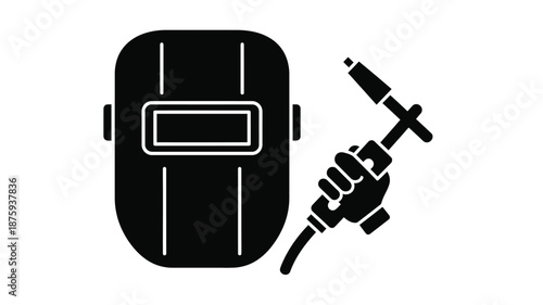 Top down view of a vehicle with a wrench positioned beside it black silhouette