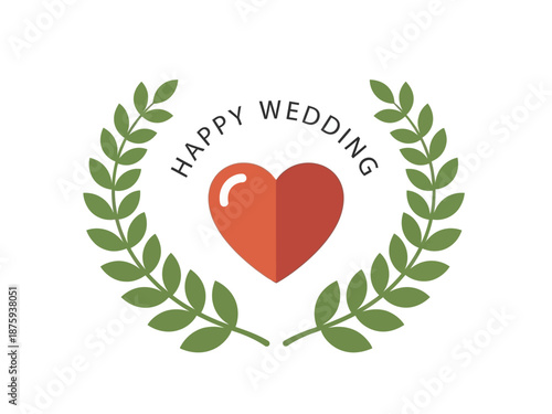 Wedding Celebration Emblem with Heart and Laurel Wreath, symbolizing love, commitment, and joyous union
